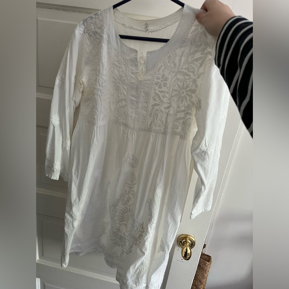 Indian Style White Embroidered Women's Top, Size 42